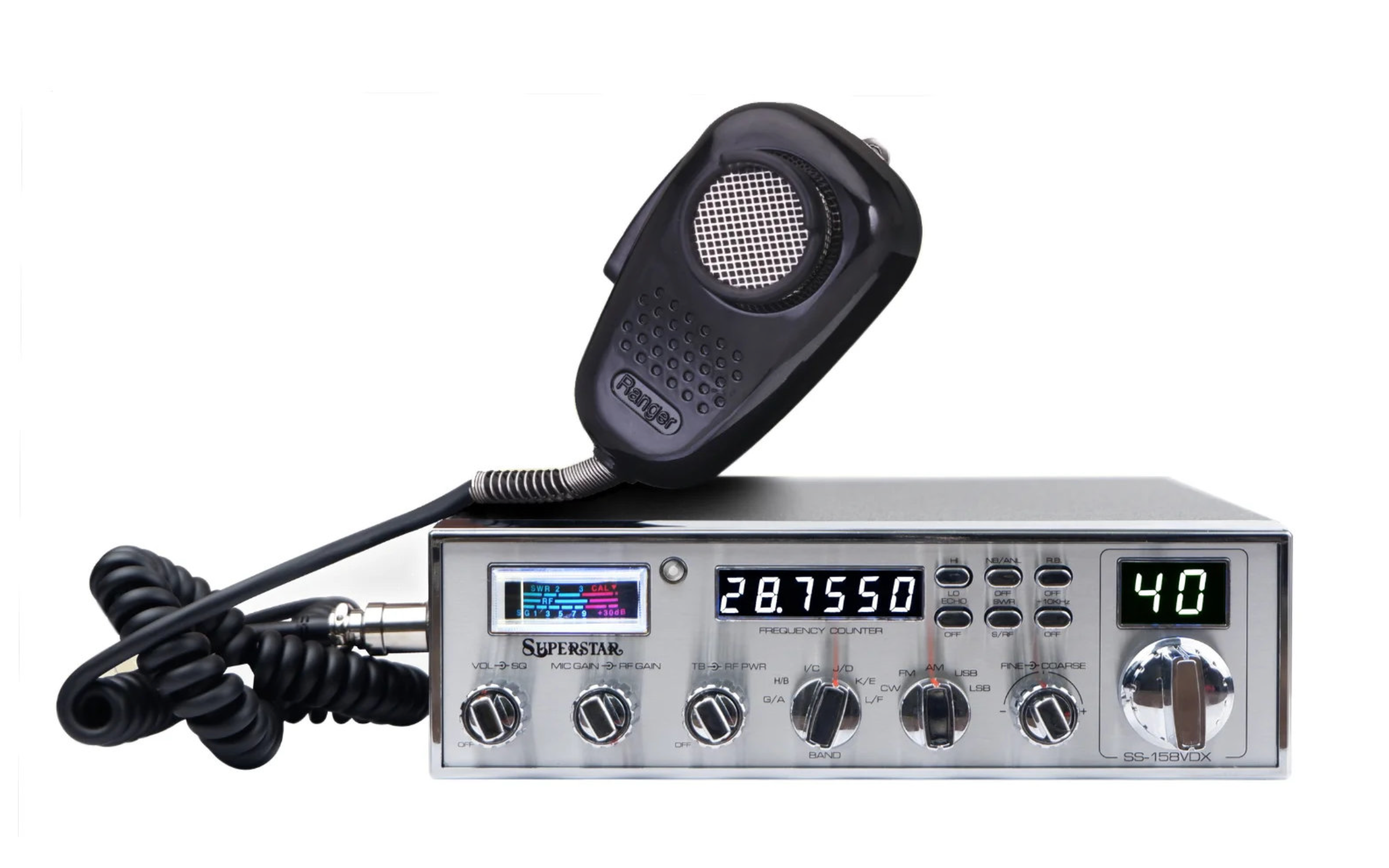 RANGER SS-158VDX Superstar AM/FM/SSB 10Meter Radio- Ranger SRA198 Mic Included